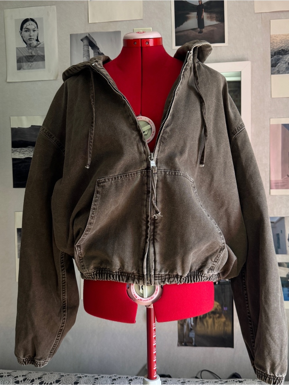 ZARA MAN washed Brown Hooded Zip-Up Jacket